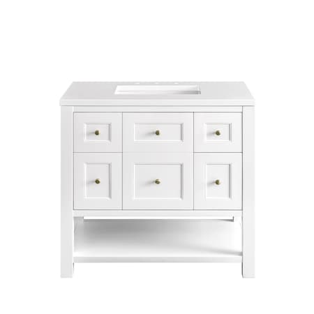 James Martin Vanities Breckenridge 36in Single Vanity, Bright White w/ 3 CM White Zeus Top 330-V36-BW-3WZ